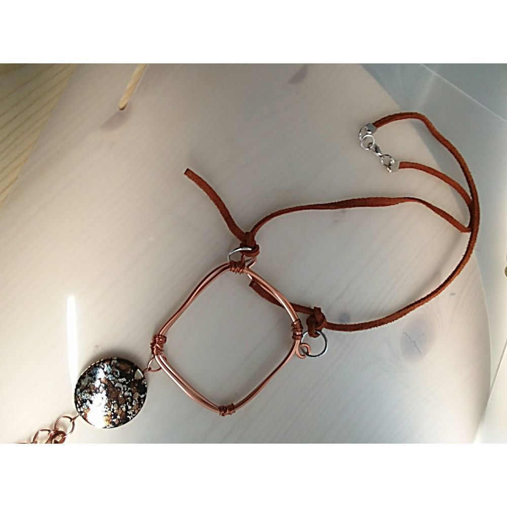 Brown Suede and Copper Wire, Chain w/ Accent Bead - Picture 3 of 8